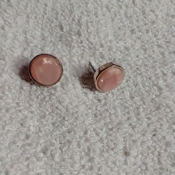 Round pink button post earrings posts need cleaning no backs. - Picture 1 of 3
